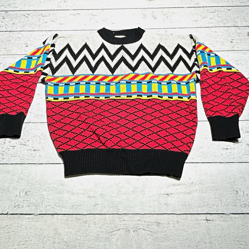 Chateau Women’s Multicolor Geometric Knit Crew Pullover Sweater M